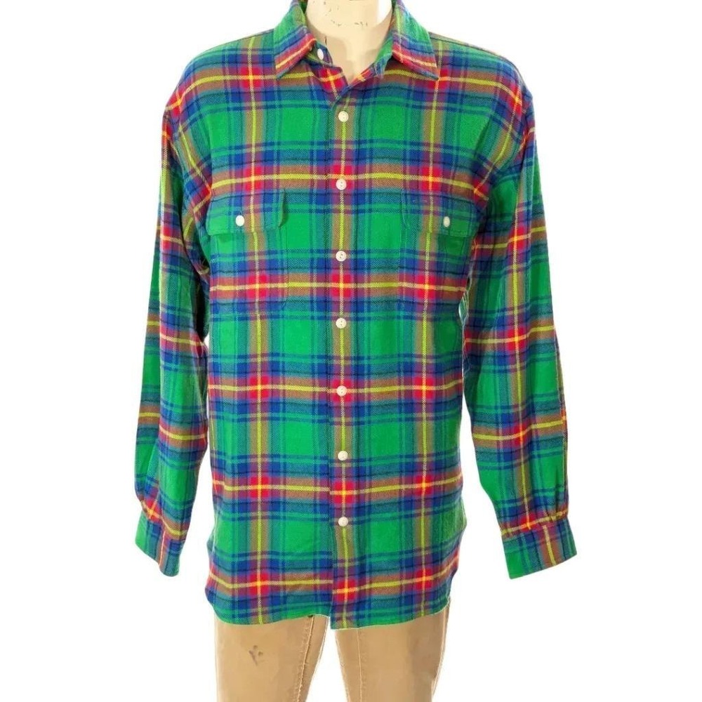 Polo Ralph Lauren Mens Green Plaid Flannel Button Down Shirt Sz 1XB NWT $138